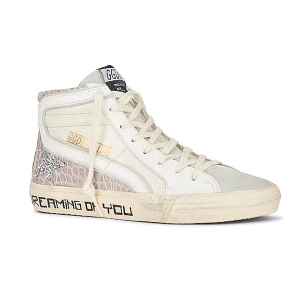Golden Goose Slide Sneakers Cream Pink Silver White | Distressed Size 36 BNIB - Picture 1 of 8